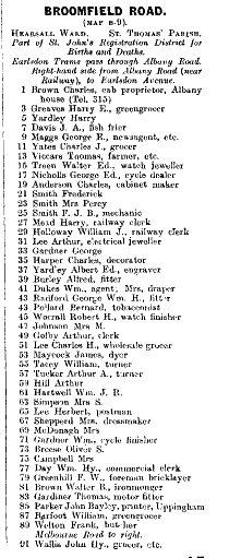 Broomfield Road 1912 Directory p1